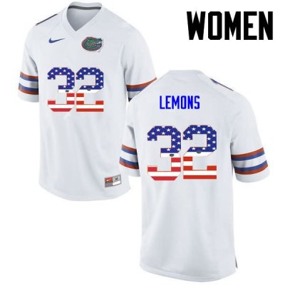 Women's Florida Gators #32 Adarius Lemons NCAA Nike White USA Flag Fashion Authentic Stitched College Football Jersey AFP2862IE